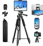 Handy Stativ, 2024 Upgrade 165cm / 65" Kamera Stativ für Smartphone iPad, 360° Drehung Tragbar Tripod mit Fernauslöser Kompatibel für Tablet, Alle Handy, iPhone, Samsung, Camera, Gopro