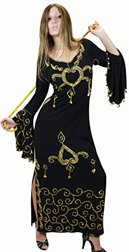 Egypt Bazar Traditionelles Saidi Stocktanzkleid/Bauchtanzkleid aus Stretchlycra, Free Size (M bis XXXL), Farbe schwarz