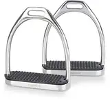 Equinate Steigbügel Luna 12cm Edelstahl - Mit Anti-Rutsch Trittfläche aus Gummi - Für Erwachsene und Kinder - 2 Stück