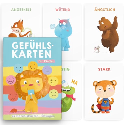 TWIVEE - 42 Gefühlskarten für Kinder - Ab 3 Jahren - Emotionskarten mit Übungen - Bildkarten Gefühle - Stimmungskarten - Gesprächskarten - Selbstregulation - Ergänzung zu Gefühlstagebuch Kinder
