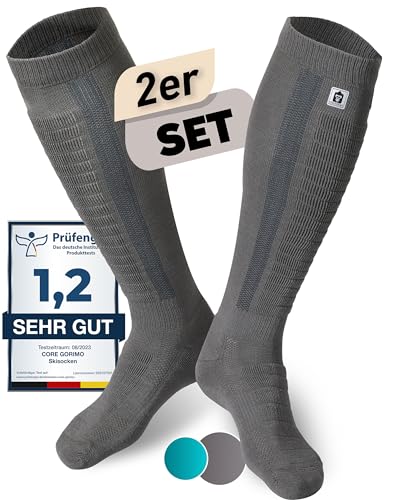 CORE GORIMO – 2 Paar – Skisocken aus Merino – angenehm warm und super weich – Optimale Unterstützung beim Skifahren für Damen und Herren (43-46, Grau)