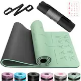 OUTDOUSE Yoga Matte, TPE Yogamatte Rutschfest Hautfreundliche Gymnastikmatte mit Ausrichtungslinien Sportmatte Dicke 6mm, Fitnessmatte Turnmatte Pilates Matte mit Tragegurt 183x61cm