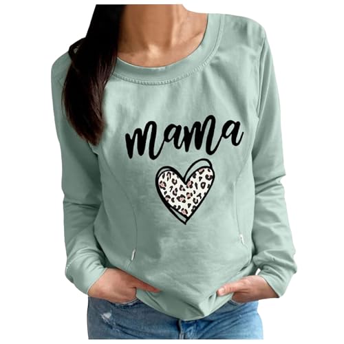 Umstandsmode Damen Stillpullover Winter Baumwolle Langarm Stillen Pullover Sweatshirt mit Reißverschluss für Schwangerschaft Basic Stillzeit Stillshirts Bequem Nursing Top Schwangere (Light Green, M)