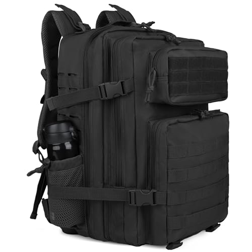 Zavothy Militär Rucksack 45L Rucksack Herren Damen, Wasserdicht Taktischer, Camping-Rucksack, Wanderrucksack, Outdoor Rucksack für Travel, Schule, Sport, Bushcraft (Schwarz 45L)