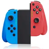 Vinkarpe Switch Controller, 2er-Set Wireless Gamepad Controllers für Switch/OLED/Lite mit Dual Motor/6-Axis Gyroskpo/Aufwachfunktion/Screenshot, Controller mit Einen Ständer - Blau und Rot