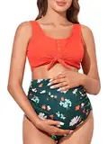 Summer Mae Schwangerschafts-Badeanzug, gerippt, zweiteilig, mit Knoten, bauchfreies Top, Bikini, hohe Taille, Schwangerschafts-Badeanzug, Very Daisy, XL