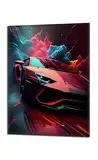 Futuristisches Supersportwagen-Bild auf Leinwand, moderner Druck, Sportwagen mit Neon-Effekten und buntem Rauch, Wanddekoration für Schlafzimmer, Garage, Büro, Geschenk für Herren, Motoren, Stil Urban