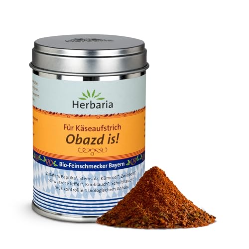 Herbaria Obazd is! bio 90g M-Dose – Bio-Gewürzmischung bayerischen Biergartenklassiker Obazda – für Brotaufstriche, Käsegerichte, Käsefondue – Raclette Gewürz - in nachhaltiger Aromaschutz-Dose