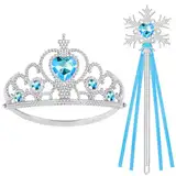 HOTUT Prinzessin Tiara Krone und Zauberstab, Princess Dress Up Zubehör, Tiara Kinder und Zauberstab Set, Prinzessin Kleid Zubehör für Weihnachtsdekoration, Cosplay, Themenpartys - Blau