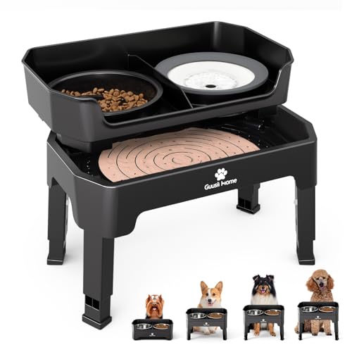 GUUSII HOME Hundenapf Erhöht Grosse Hunde Erhöhter Futternapf Fressnapf Napf Groß Hund Futterbar Hundebar Napfset mit Ständer Hundenäpfe Futterstation Mittlere Doppelnapf 43.5 * 26.7 * 36.7cm 1600ml