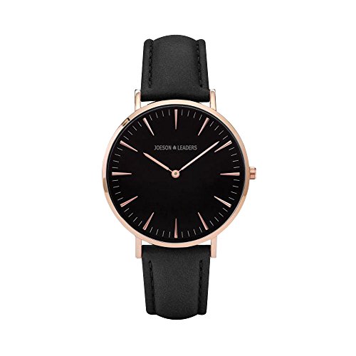 Band Joeson Leaders Damen Quarzuhr, Lederband, Ganz schwarzes Roségold