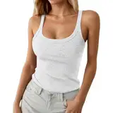 Tank Top Damen Spaghettiträger Ärmellos Geripptes Einfarbige Tanktops U-Ausschnitt Top Sport Baumwoll-Camisole Stretch Underwear Bequeme Hemdchen Basic Tops Stilvolle Shirt für Damen