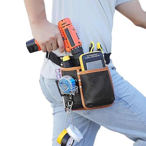 quipuda Werkzeuggürtel Herren, Echtes Leder Werkzeug Gürteltasche,Mit verstellbarem Hüftgurt, Werkzeugtasche mit Maßbandhalter für Klempner, Elektriker, Rahmenbauer