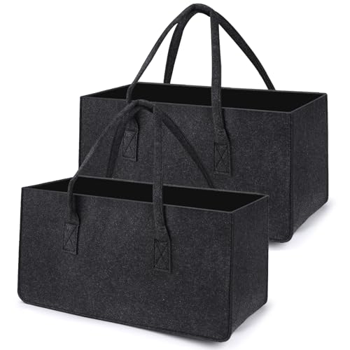 2 Stück Filztaschen Kaminholztasche aus Filz, Holzkorb für Kaminholz, Extra dicker Filz Brennholzkorb, Aufbewahrung für Besteck, Spielzeug, Bücher, Streichhölzer, 50 x 25 x 25 cm