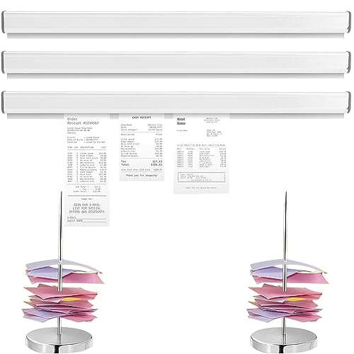 3 Stück Bonhalter 40CM, Bonleiste Gastronomie Selbstklebend Bonschiene Wandklemmleisten Tab, 2 Stück Zettelhalter mit Spikes und Metallbasis Memo für Küche Hotel Bar Büro Bestellungen Ticket