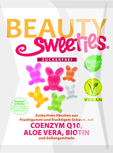 BeautySweeties Zuckerfreie Häschen 125 g - Fruchtig-süße, zuckerfreie & vegane Fruchtgummi-Häschen mit leckerem Fruchtschaum - Praktisch im 125 g Beutel