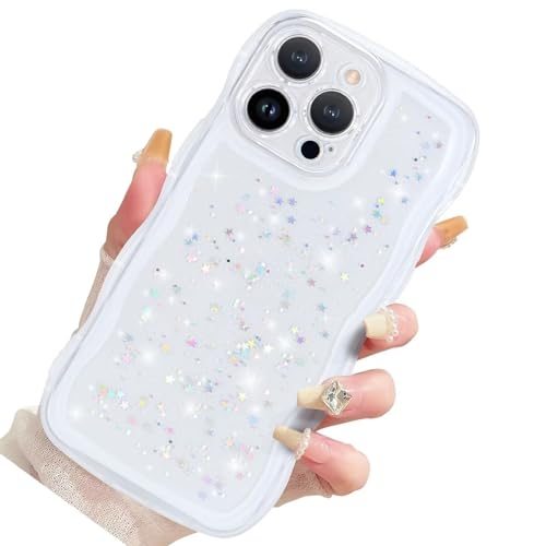 Nadoli Glitzer Hülle für iPhone 12 Pro Max,Niedliche Lockige Wellen Rahmenform Aesthetic Durchsichtig Bling Stern Handyhülle Schlanke Weiche TPU Stoßfest Schutzhülle