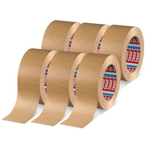 tesa tesapack 4713 Paketband im 6er Pack - Papier Klebeband zum Verschließen von Verpackungen, recyclingfreundlich und lösungsmittelfrei - braun - 6 Rollen je 50 m x 50 mm