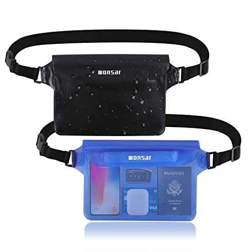 WONSAR 2 Stück wasserdichte Tasche mit Verstellbarem Gurt, Wasserdichter Beutel, Unterwasser handyhülle, wasserdichte Bauchtasche für Wassersport, Strand, Schwimmen, Bootsfahrten usw