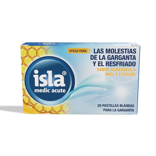 Isla Medic Acute Weiche Lutschtabletten, lindern Halsschmerzen und Erkältung, mit Islandmoos, für Erwachsene und Kinder ab 6 Jahren, Honig und Zitrus, 20 Tabletten