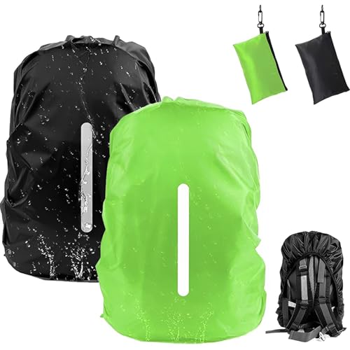 ElevaPulse 2er Regenschutz Schulranzen, Regenhülle Schutzhülle Mit Reflektorstreifen(30-40L), Step By Step Regenschutz, Schulranzen Regenschutz, Für Outdoor Camping Wandern(Schwarz + Grün)