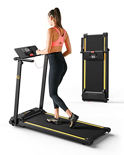 UREVO Laufband für zuhause, 2.25PS Laufband klappbar mit 12 HIIT Modes, Platzsparend Walking Pad mit Verbreiterter Laufgürtel, LCD-Monitor, kompakte Mini Treadmill für Haus Büro, Leicht zu Falten