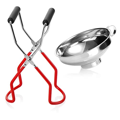com-four® 2-teiliges Einkoch-Set aus Glasheber und Einmachtrichter - Trichter zum Abfüllen beim Einkochen - Greifzange für heiße Einmachgläser (Starterset - 2-TLG)