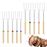 Grillspieße Teleskop Marshmallow, Stockbrot Stöcke Roasting Sticks Schaschlikspieße, Lagerfeuerspieße Edelstahl Ausziehbar, Grillstab, Grillbesteck Set für Camping Grill 10 Stück (30 cm-81 cm)