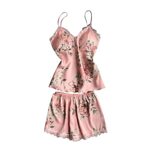 Neue Sexy Lace Print Dessous Seide Unterwäsche Nachtwäsche Unterwäsche Satin Pyjamas Familien Bademantel Set (S)