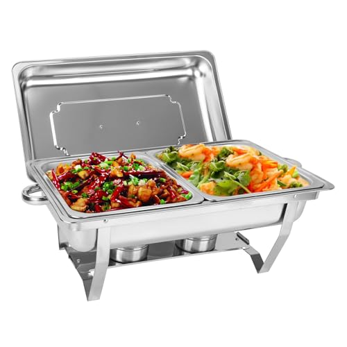AllRight 9L Edelstahl Warmhaltebehälter Buffetwärmer Mahlzeit Chafing Dish Speisenwärmer Wärmebehälter Rechaud für Catering Buffet und Party (2X 1/2 GN-Behälter)