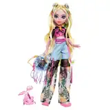 Monster High Lagoona Blue Puppe in Mesh-T-Shirt und Cargohose mit Haustierfisch Neptuna und Accessoires wie Rucksack, Snack und Notizbuch, HXH75