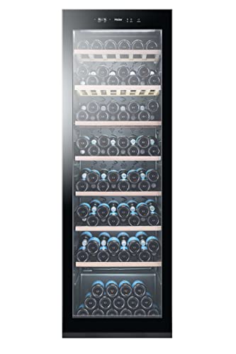 Haier WS171GA Weinkühlschrank / 171 Flaschen / 185 cm Höhe/Innenbeleuchtung/UV-Schutz/Anti-Vibrationskompressor, Black Glass