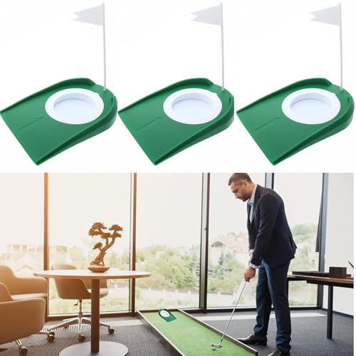 3 Stück Putting Cup,Golf Puttingbecher mit Flagge,Kunststoff Golf Indoor Outdoor Putting Cup Übungshilfen,Trainingshilfe,für Männer und Frauen, Drinnen und Draußen, Zuhause, Büro, Hof, Rasen