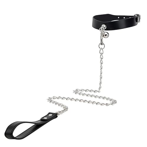 FANSEELMSex Spielzeug BDSM Leine Slave Cosplay Choker Fetisch Collar Schwarz SM Halsband mit Leine Ketten Set Geschirr PU-Leder Einstellbar Halsfessel 2 Stück Erwachsene Sklaven Halsbänder Frauen