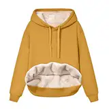 Damen-Kapuzenpullover, Fleece, Winter, warm, Kapuzenpullover, schicker und eleganter Pullover, Sweatshirt, dick und weich, lange Ärmel, Hoodie, Tops, Jacke, Pullover, einfarbig, mit Kordelzug, gelb,