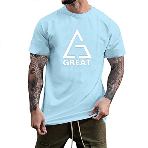 Generisch Herren T-Shirt Baumwolle Pocket Tee Shirt Kurzarm Männer Oberteil mit Rippstrick Rundhals, Blau, M Urban Classic Oversize T-Shirt Herren T Shirt 6XL GroßE GrößEn Herren