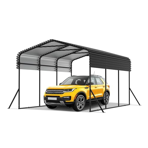 FIVMEN Carport Auto Metall 300x450 cm Überdachung Autoüberdachung Garage mit Spitzdach aus Trapezblech Stabil Autounterstand Autogarage Sonnenschutz & Wetterfest