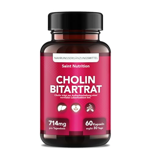 NEU: Saint Nutrition® Cholin Kapseln hochdosiert 714mg Tagesdosis – optimale Versorgung für Ihren Alltag, Nahrungsergänzungsmittel für Frauen & Männer, 60 Kapseln - rot