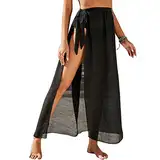 Damen Sarong Pareo für Strandurlaub, Lange Strandkleid Sommer Bikini Cover Up Chiffon Badeanzug Wickelrock Strand Rock Frauen Mädchen Side Strappy Sarong Strandrock Strand Wear Cover (Schwarz)