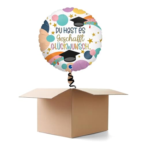 Ballongrüße Du hast es geschafft, Glückwunsch, bunt, 35cm, 2 Ballons
