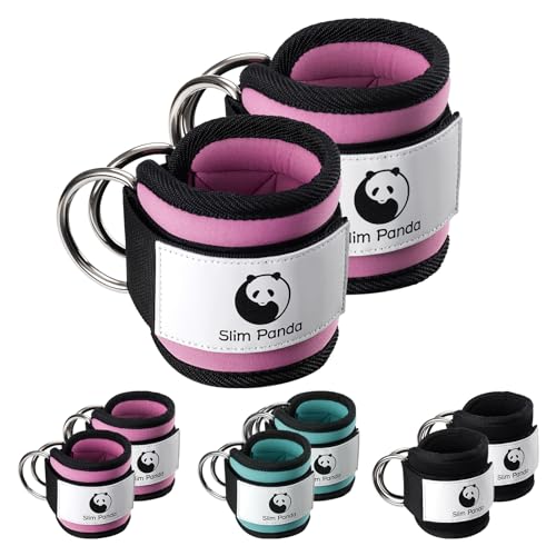 Slim Panda 1 Paar fitness fußschlaufen kabelzug, Ankle Straps, Verstellbarer fußmanschetten kabelzug mit doppelten D-Ringen und Neoprenstütze (Upgraded Pink)