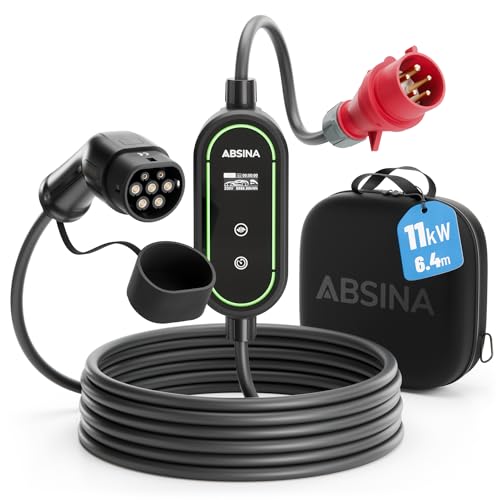 ABSINA Ladekabel CEE 16A auf Typ 2 mit Einstellbarer Ladeleistung - Mobile Wallbox 11kW 16A 3 phasig IP67 mit 6,4 m Kabel - Elektroauto Wallbox CEE für i3, e-Up, ID.3, ID.4, Zoe, fortwo, Kona UVM