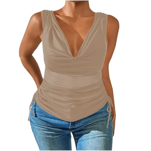 Tanktops für Damen, Cami, Sommerweste, lässig, Neckholder, drapierte Vorderseite, sexy, rückenfrei, Tank-Top, sexy, ärmellos, Wickel-Tops, Übergröße, Basic-T-Shirts, elegant, Party, Abend, Hochzeit,