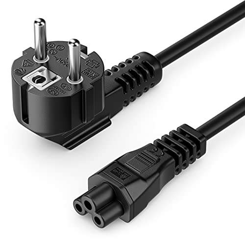 deleyCON 1,5m Netzkabel Stromkabel Schutzkontakt Stecker Typ F (CEE 7/4) 90° Gewinkelt auf IEC C5 Buchse 2,5 Ampere Kleeblattkupplung TV Monitor Bildschirm Laptop Notebook Netzteil - Schwarz