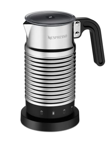 NESPRESSO Aeroccino 4 Milchaufschäumer, Elektrischer Schaumaufbereiter für 120 ml cremigen Milchschaum und 240 ml heiße Milch, spülmaschinenfester Aufschäumer, Silber