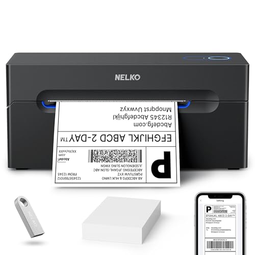 Nelko Bluetooth DHL Etikettendrucker, Labeldrucker 4x6 Versandetiketten Drucker Bluetooth Thermal Printer für Shopify Zalando Ebay Amazon UPS, unterstützt Android/iOS und Windows/Mac/Chrome, Black