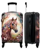 NoBoringSuitcases.com® Reisekoffer Kinder Koffer mädchen Leicht Reisetrolley mit Rollen Gepäck Pferd - Blumen - Schmetterlinge - Kindergepäck Koffer mittelgroß, 67x43x25cm