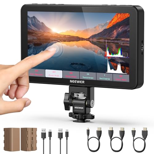 NEEWER F700 7" Kamera Feld Monitor, 2000nit HD 1920 x 1080 IPS Touchscreen mit 3D LUT, 4K HDMI Loop In/Out mit Peak Focus DSLR Video Assist HDR Wellenform, Cold Shoe Mount, 2 NP-F750 Akkus und Kabel