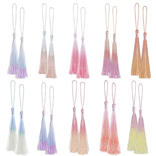 Bewudy Mini Quasten Anhänger, 14cm Lesezeichen Quasten mit Kordelschlaufen, 20pcs Weiche Bunte Quasten 10Farben Handgefertigtes Quasten für Schmuckherstellung DIY Bastelzubehör Wohnkultur(Mehrfarbig2)