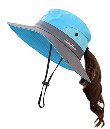 Anvevkn Women's Foldable Sun Hat Summer Hat UV Protection Hiking Hat Fishing Hat Garden Hat Waterproof Outdoor Bush Hat with Adjustable Chin Strap, Blue